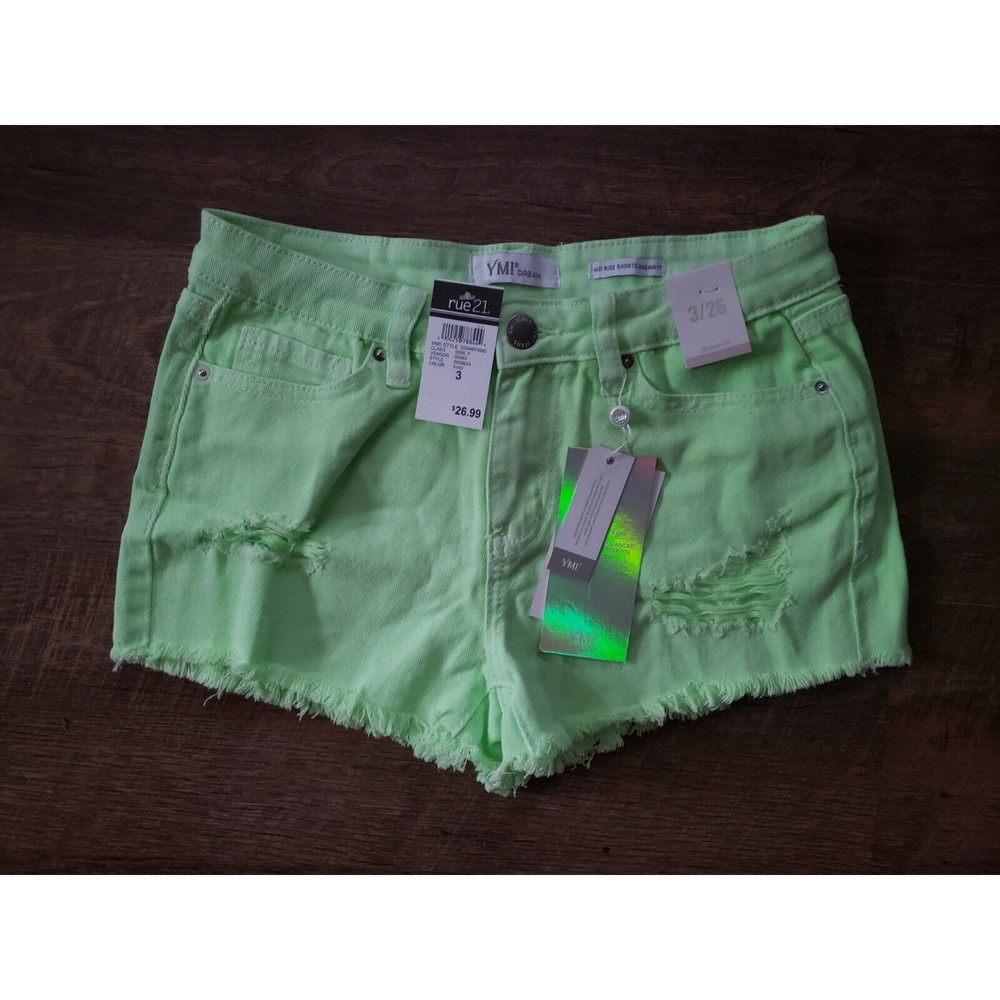 Neon Green Rue 21 Cutoff Shorts, Sz 3/26